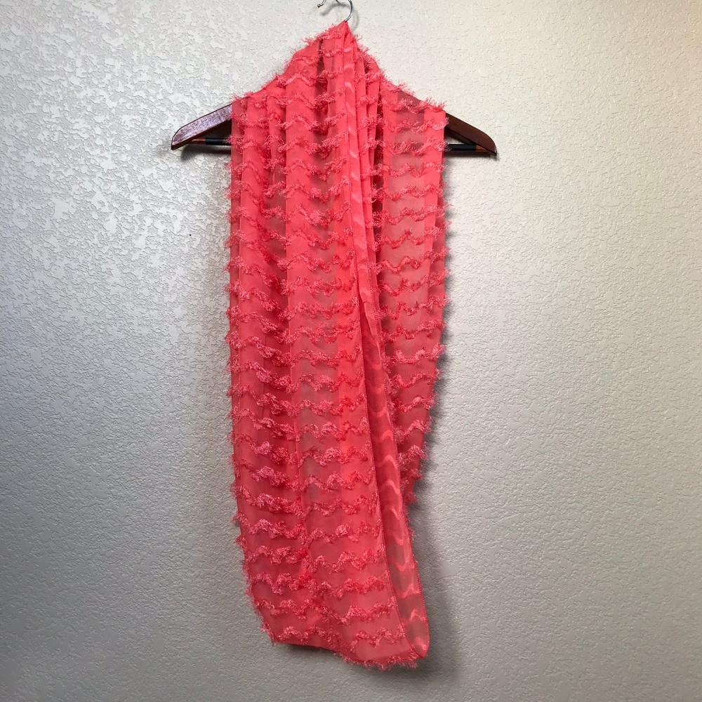 NWT Sheer Infinity Scarf Wavy Fringe Coral